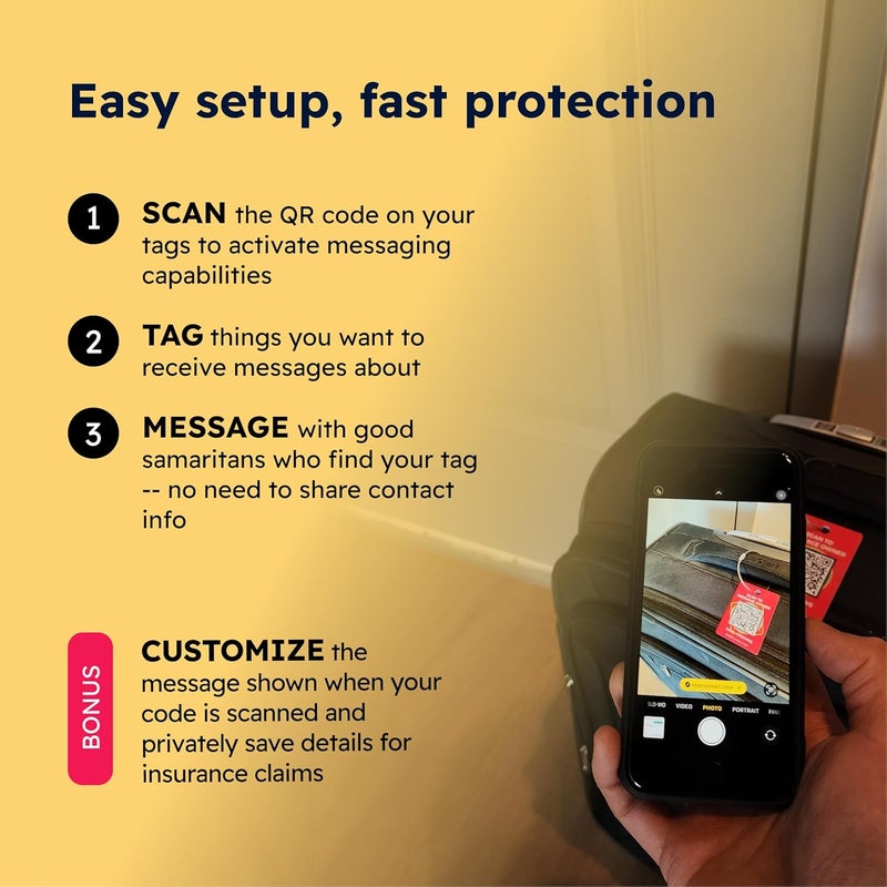 SeQR Smart Luggage Tags | Privacy QR Code Luggage Tag Keeps Personal info Private | Customizable Travel Suitcase Tags for Women Men | Use with GPS Bag Locator Tracking Tags, Air Tag for Android or iOS - Image 5